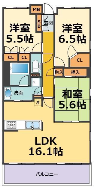 甲子園六石町ハイツ(2LDK/2階)の間取り写真