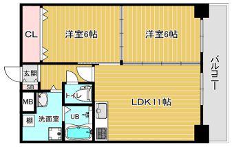 有馬パレス阿倍野(2LDK/8階)の間取り写真