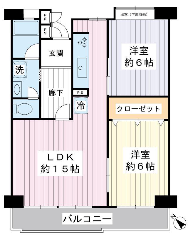 美浜東エステート4号棟(2LDK/11階)の間取り写真