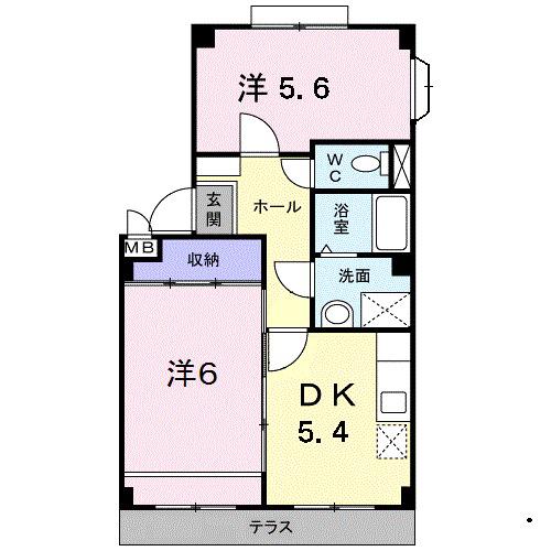ツインクレストA(2DK/1階)の間取り写真