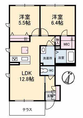 アリエッタ A棟(2LDK/1階)の間取り写真
