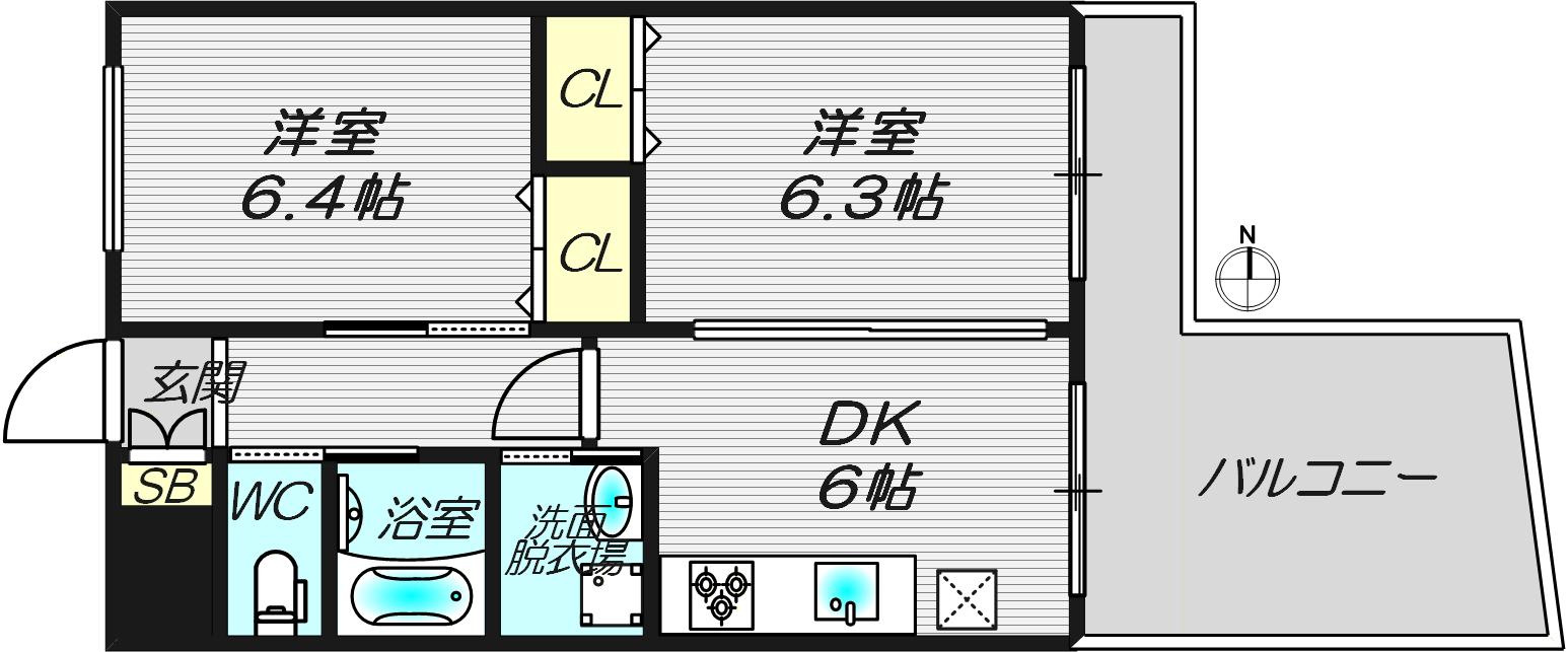 パークプラザ都島(2DK/3階)の間取り写真