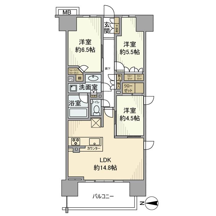 AQUA VISTA(3LDK/3階)の間取り写真