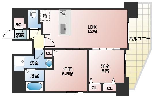 S-RESIDENCE国泰寺一丁目(2LDK/16階)の間取り写真