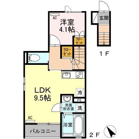 パインツリー B棟(1LDK/2階)の間取り写真