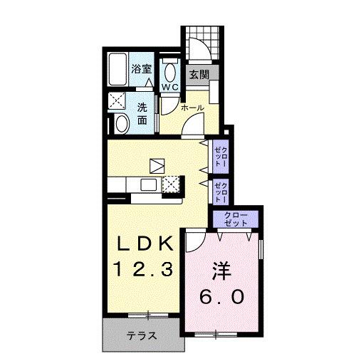 メリディオ日向館(1LDK/1階)の間取り写真