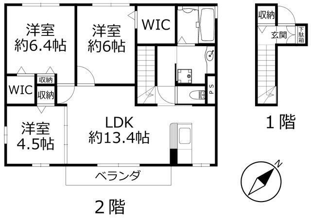 企救丘戸建(3LDK/1階)の間取り写真