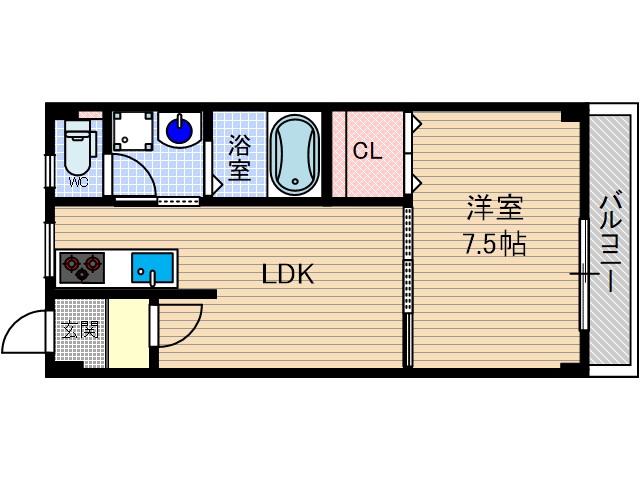 エルソフィア正雀Ⅰ(1LDK/2階)の間取り写真
