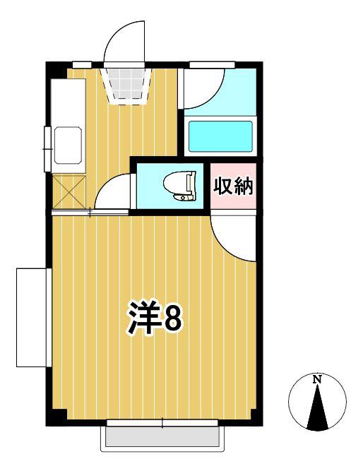 たなべハイツ B棟(1K/2階)の間取り写真