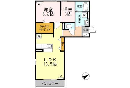 リヴィオ片江(2LDK/2階)の間取り写真