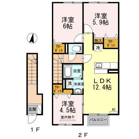 マーブルK(3LDK/2階)の間取り写真