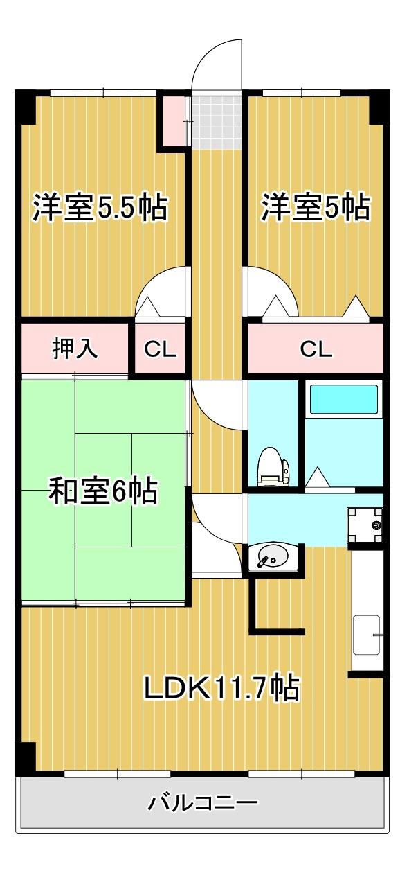 スカール十日市西町(3LDK/3階)の間取り写真