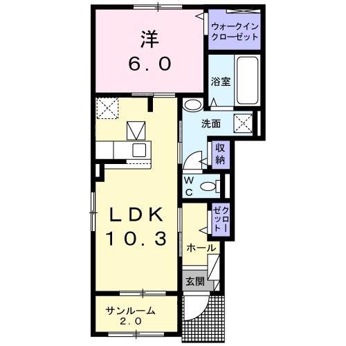 ワイ.タカミヤI(1LDK/1階)の間取り写真