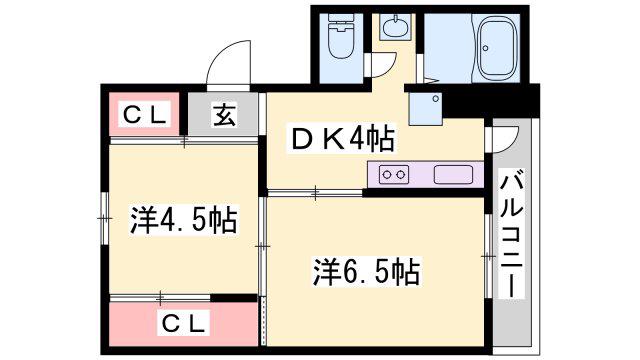 ヴィラナリー上郡 1号棟(2DK/4階)の間取り写真