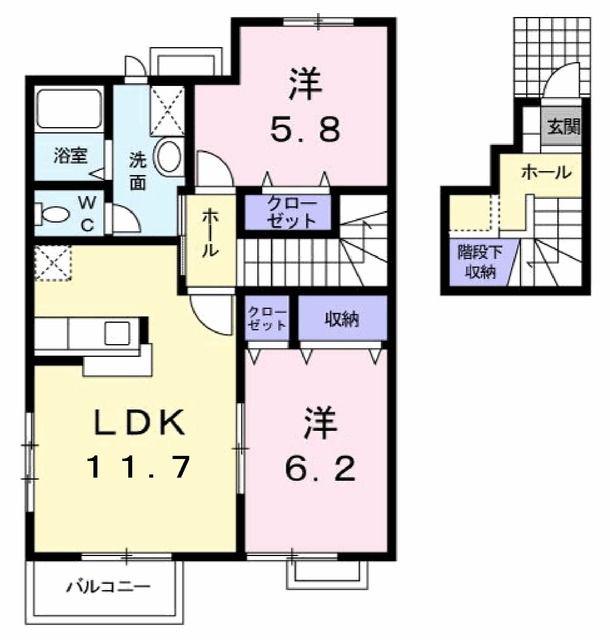 エクセラン・トゥール(2LDK/2階)の間取り写真