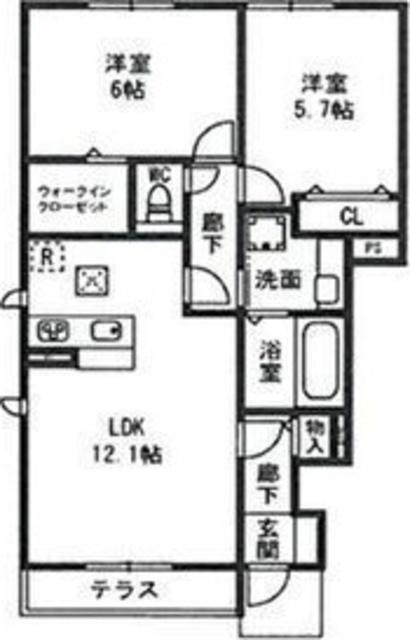 グランシャリオ B棟(2LDK/1階)の間取り写真