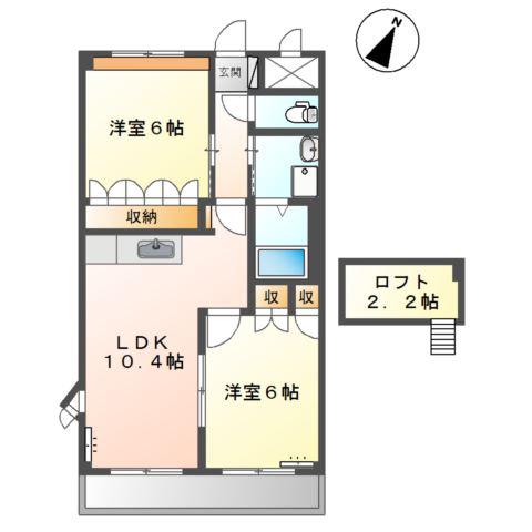 プランドール安樹(2LDK/2階)の間取り写真