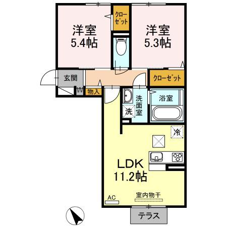 イオメール折尾(2LDK/1階)の間取り写真