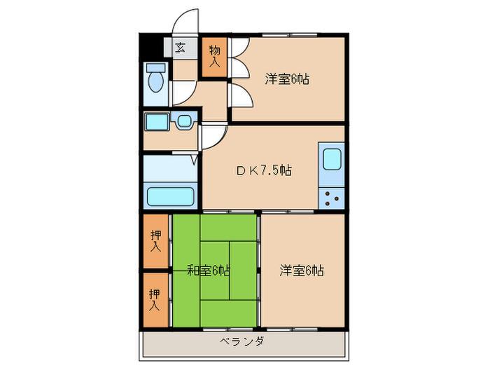 ベルハウス自由が丘I(3DK/2階)の間取り写真