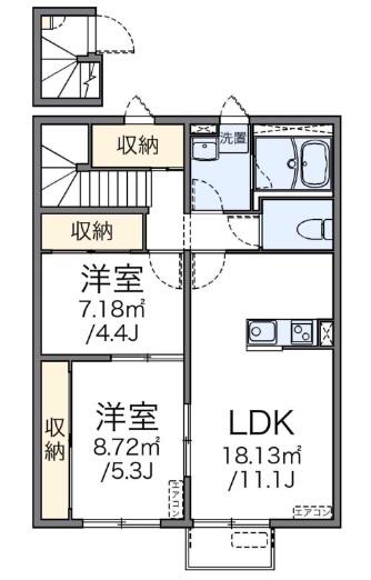 小田急多摩線 黒川駅(神奈川) 徒歩25分 2階建 築14年(2LDK/2階)の間取り写真