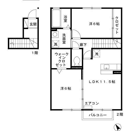 シオンヒルズ(2LDK/2階)の間取り写真