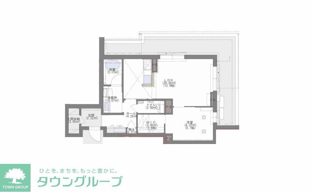 PLANCHER西新(1LDK/3階)の間取り写真