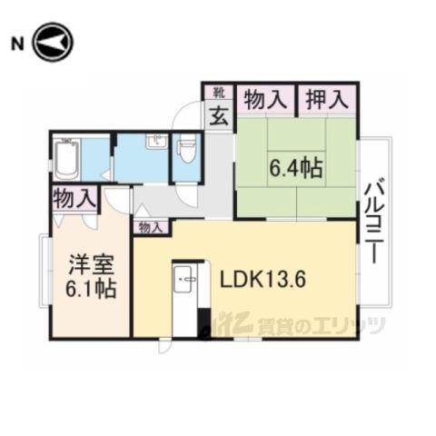 フェリシティーA・C棟(2LDK/2階)の間取り写真