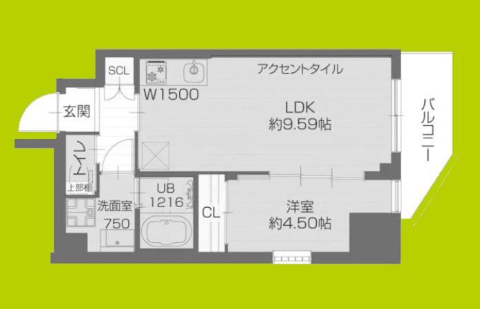 プレジオ武庫川ASIAN(1LDK/9階)の間取り写真