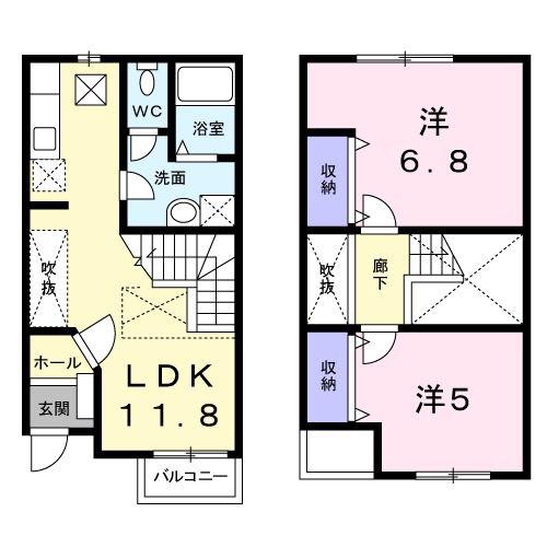 ヴィラ ウィステリアB(2LDK/1階)の間取り写真