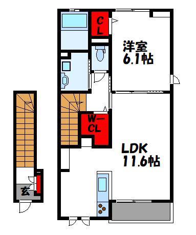 ベルコロレVII A(1LDK/2階)の間取り写真