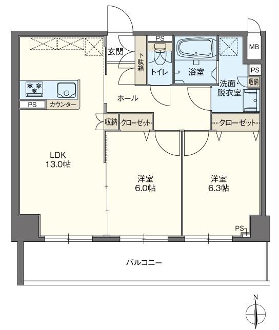 サンスクリット西大寺(2LDK/6階)の間取り写真