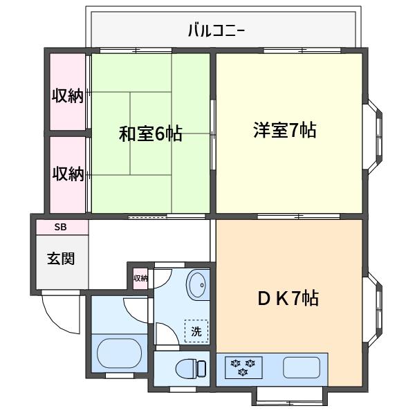 シャインヒルズ大船(2DK/2階)の間取り写真
