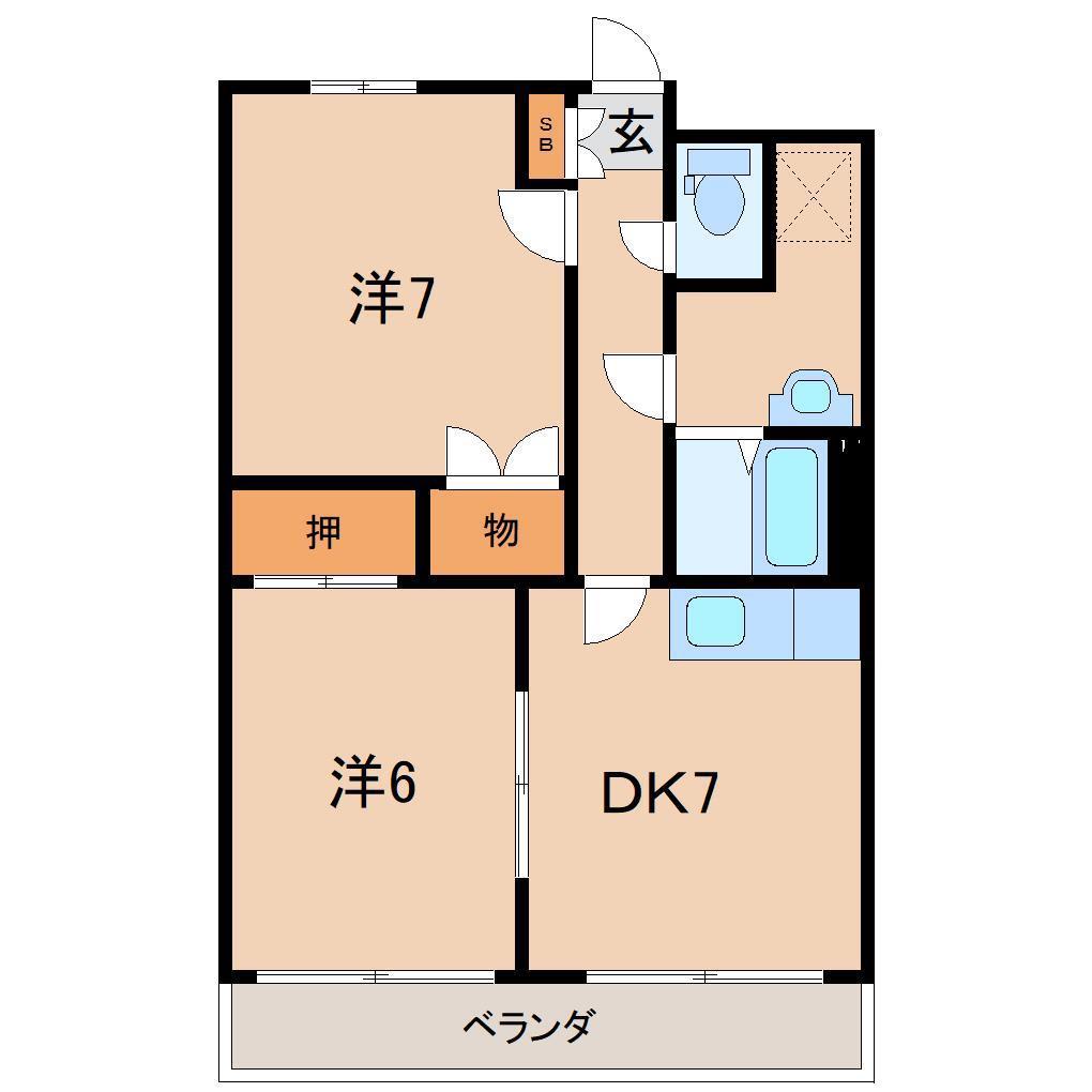 セゾン北条谷(2DK/3階)の間取り写真