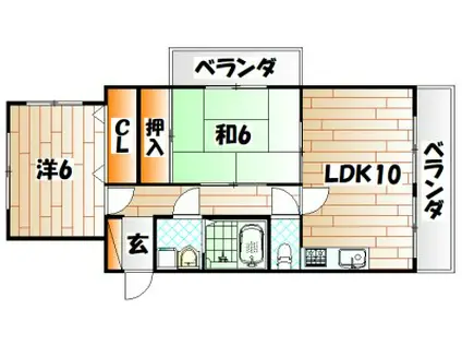 クラブハウス熊本(2LDK/4階)の間取り写真