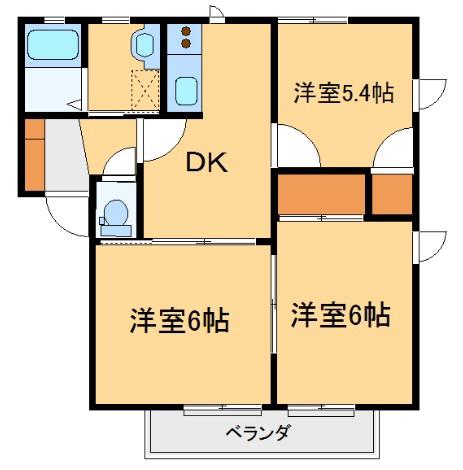 ジュネスいのE(3DK/2階)の間取り写真