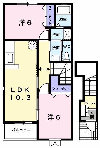 エルミタージュA(2LDK/2階)の間取り写真