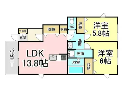 レオ・シティ則松 C棟(2LDK/1階)の間取り写真