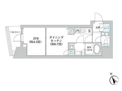 ライオンズフォーシア五反田(1DK/2階)の間取り写真