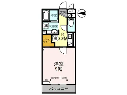 東武伊勢崎線 草加駅 徒歩5分 3階建 築4年(1K/2階)の間取り写真