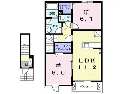 フェリーチェA(2LDK/2階)の間取り写真