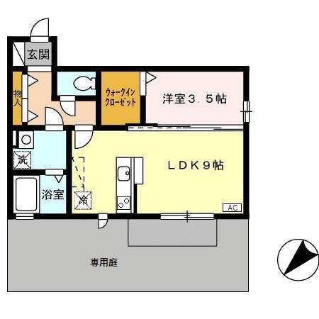 グランルミエールD棟(1LDK/1階)の間取り写真