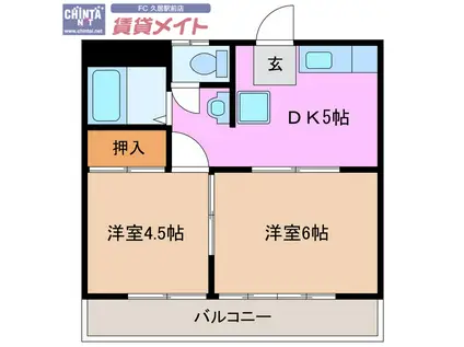 スターハイツ八幡(2DK/2階)の間取り写真