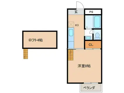 ロフトくまもと坂II(1SK/2階)の間取り写真