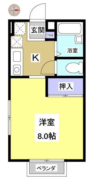 ハイツ航(1K/2階)の間取り写真
