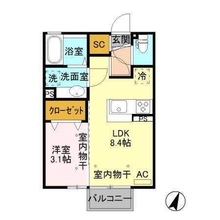 スフィーダ エル モンド A(1LDK/2階)の間取り写真