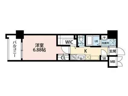 ウイングス到津の森(1K/12階)の間取り写真