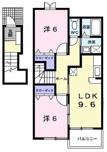 ヴィラ・ポポラーレI(2LDK/2階)の間取り写真