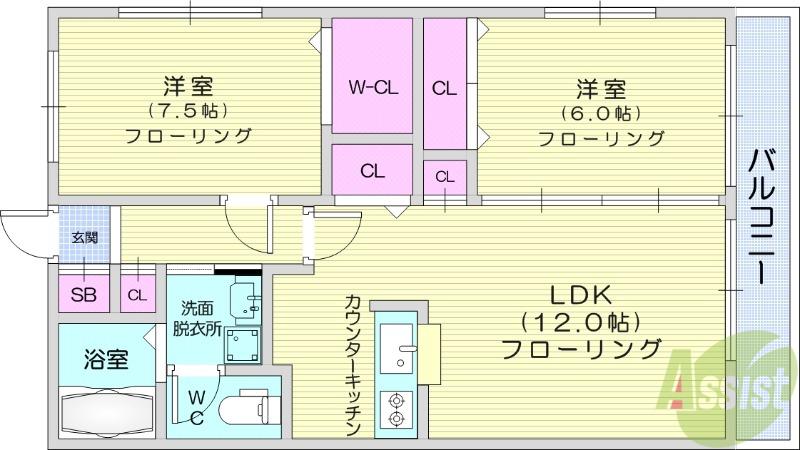 アーベインヒルズ(2LDK/2階)の間取り写真