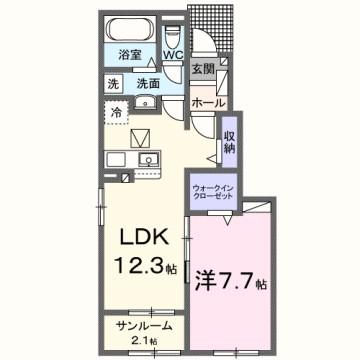 アミドゥエスポワール(1LDK/1階)の間取り写真