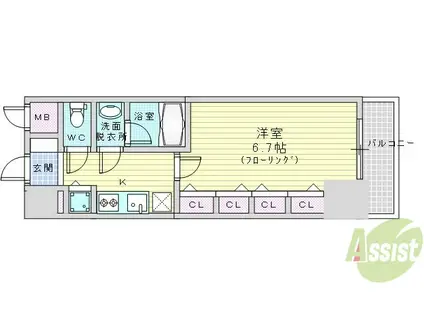 サムティ大阪ウエストグランジール(1K/3階)の間取り写真